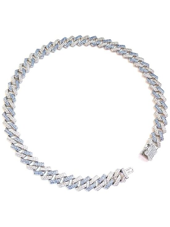 Other - Silver & Blue Iced-Out Tilted Cuban Gem Link Chain Necklace (20-inches)